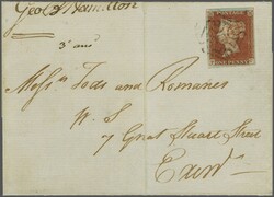 1841: 1 d. red-brown on blued, plate 34, lettered PC, a used example ...