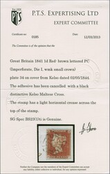 1841: 1 d. red-brown on blued, plate 34, lettered PC, a used example ...