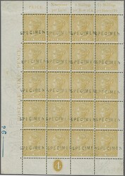 1867, 9d. straw, watermark ‚Spray‘, plate 4, a complete unused ...
