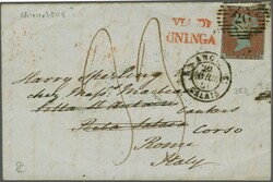 1850/51: 1 d. red-brown, die I, Alphabet I, blued paper, imperf., ...