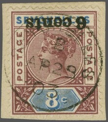 1901 (July): 6 c. on 8 c. brown-purple & ultramarine, a used example ...