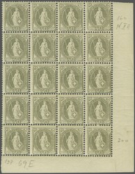 1900/03: Stehende 40 Rp. grau im Teilbogen zu 20 Werten (4 x 5) von ...