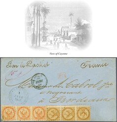 French Guyana RMSP 1864: Cover from Cayenne to Bordeaux at triple ...