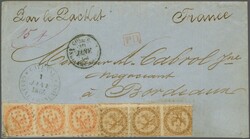 French Guyana RMSP 1864: Cover from Cayenne to Bordeaux at triple ...