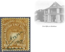 Mombasa Provisionals 1891 (March): Provisional "1 Anna" in manuscript ...