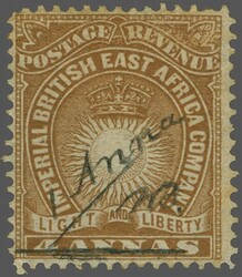 Mombasa Provisionals 1891 (March): Provisional "1 Anna" in manuscript ...