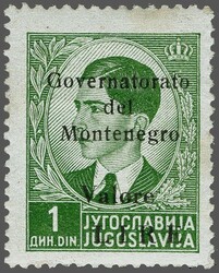 1942 ITALIAN WWII OCCUPATION - MONTENEGRO. 1d. green overprinted in ...
