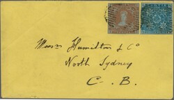 1851/60: 1 d. red-brown on blued and 2 d. pale blue on blued paper, ...