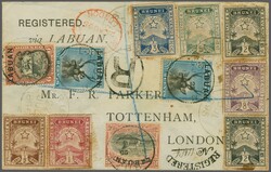 1895: Brunei ½ c. brown, 1 c. lake, 2 c. black (two examples), 3 c. ...