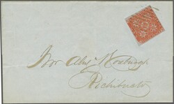 1851 (Jan.) 3d Bright Red with clear to large margins, tied by black ...
