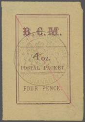 1884 (March): Inscribed "B.C.M. / POSTAL PACKET" 4 d. (1 oz.) magenta ...