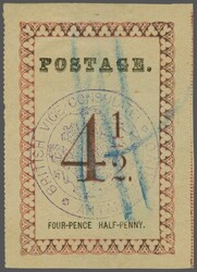 1886: POSTAGE 29½ mm., with Stops, 4½ d. rose, rouletted, ...
