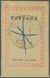 1886: POSTAGE 29½ mm., with Stops, 4½ d. rose, rouletted, ...