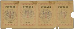1886: POSTAGE 29½ mm., No Stops, 1 d. rose, rouletted, handstamped ...