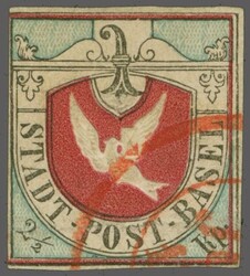 Basler Taube der zweiten Auflage, farbintensiv und dreiseitig ...