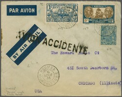 Nouvelle Caledonie, Crash Mail 1936 (Aug. 6): Envelope 'BY AIR MAIL' ...