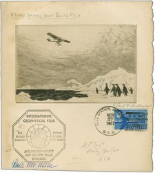 1957 (Nov. 57): X-mas card 'Airplain over Penguins' franked with US ...