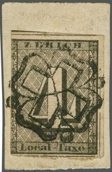 Zürich 4, Type V, fabfr. und dreiseitig breit- bis überrandig, ...