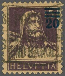 1921: Aufbrauchsausgabe 20 auf 15 Rp. schwarzviolett mit tiefblauem ...