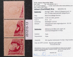 A very distinct partial set-off on a never hinged strip of three of ...