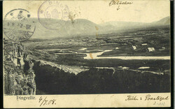 "172" Thingvellir on a picture postcard to Denmark with 3 aur in pair ...