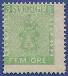 "FF.M" variety in a never hinged 5 öre yellow green, pos. 96. Facit ...