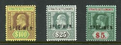 STRAITS SETTLEMENTS. Lot with three never hinged stamps with ...