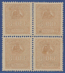 A very well centered block of four of 3 öre greyish orange brown ...