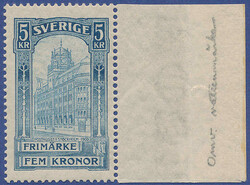 Inverted watermark on a never hinged margin copy of 5 kr. blue. F=6 ...