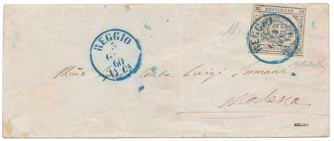 Very bautiful cover with 15 c. dark violet (Sass. No. 15a) with blue ...