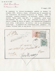 An exceptional three colour franking on a registered letter with full ...