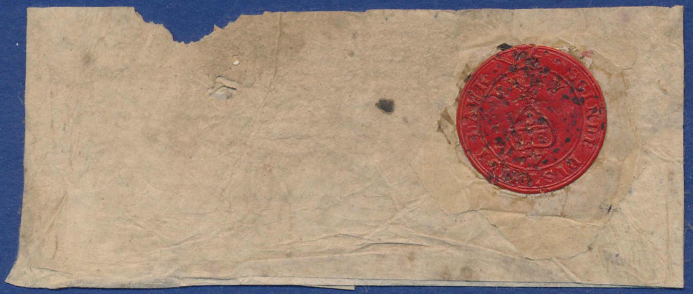 Red Scinde Dawk Beautiful ½ anna scarlet embossed on wax 1852 on ...