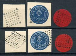 SCINDE DAWK FORGERIES. Two each of ½ anna white, blue and red. All ...