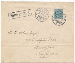 Letter to Birmingham franked with 20 aur dull blue "REYKJAVIK ...