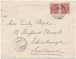 Cover to Scotland franked with a pair of 10 aur "REYKJAVIK 4.2.95". ...