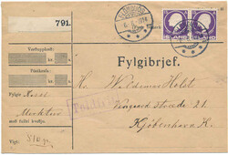 A wonderful parcel letter to Denmark franked with a pair 15 aur Jón ...
