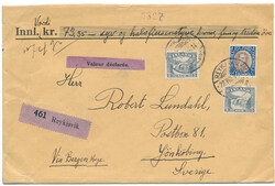 A very fresh and beautiful insured cover to Sweden franked with 1 kr. ...