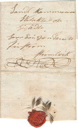 Very beautiful express Crown Post letter with two brown feathers, ...