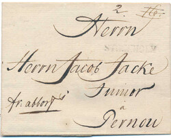 Very clean little cover 26 February 1773 from Stockholm to PERNAU, ...