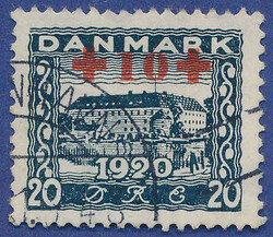 Red Cross surcharge on 20 øre blue black with variety pointed foot ...