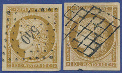 Two different shades on good margin copies of 10 c. VERY FINE COPIES