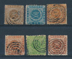 PRIVATE PERFORATIONS. Lot with six stamps, 4 RBS skilling issues 1854 ...