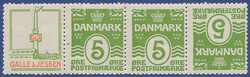 Never hinged strip of three 5 øre green with tête-bêche and label ...