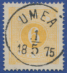 Fantastic copy of 6 öre yellow "UMEÅ 1.5 1875". SUPERB - EXCELLENT