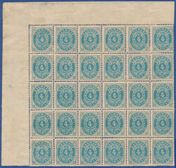 Large block of 30 of the 4 øre 40th printing (December 1886), pos. ...