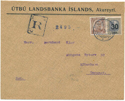 A very beautiful registered cover to Denmark franked with 30 aur on ...