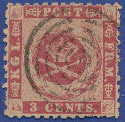 Beautiful copy of 3 cents line perforated with mute wedge canc. Cert. ...