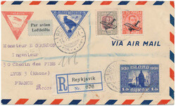 Beautiful registered air mail cover to France franked with 10 and 50 ...