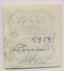 First Day 9.9 1859 A fantastic copy 5 c. blue green Provisional ...