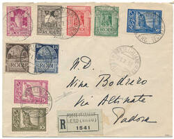 RODI. Registered philatelic cover to Padova with a cpl. set (9) 5c. - ...